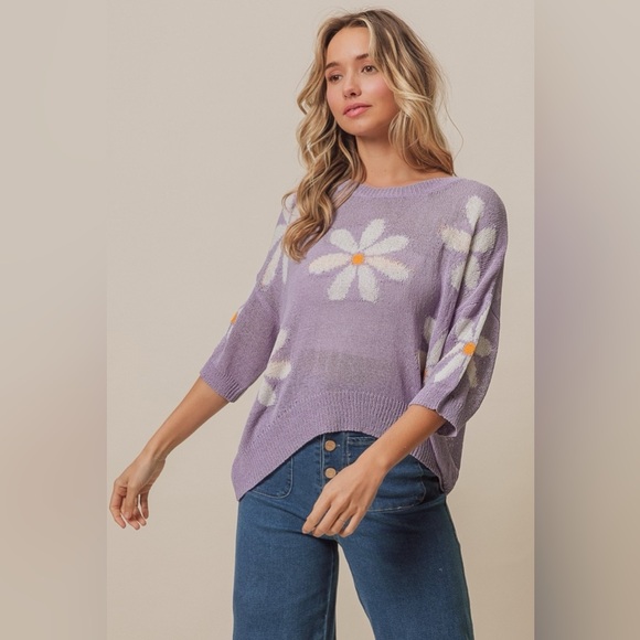 BiBi Floral Pattern Slit Sweater - Picture 5 of 6